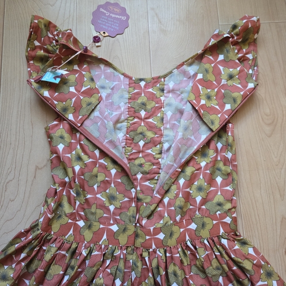 Matilda Jane rust/olive green/off-white floral short sleeved dress, NWT - Picture 4 of 9
